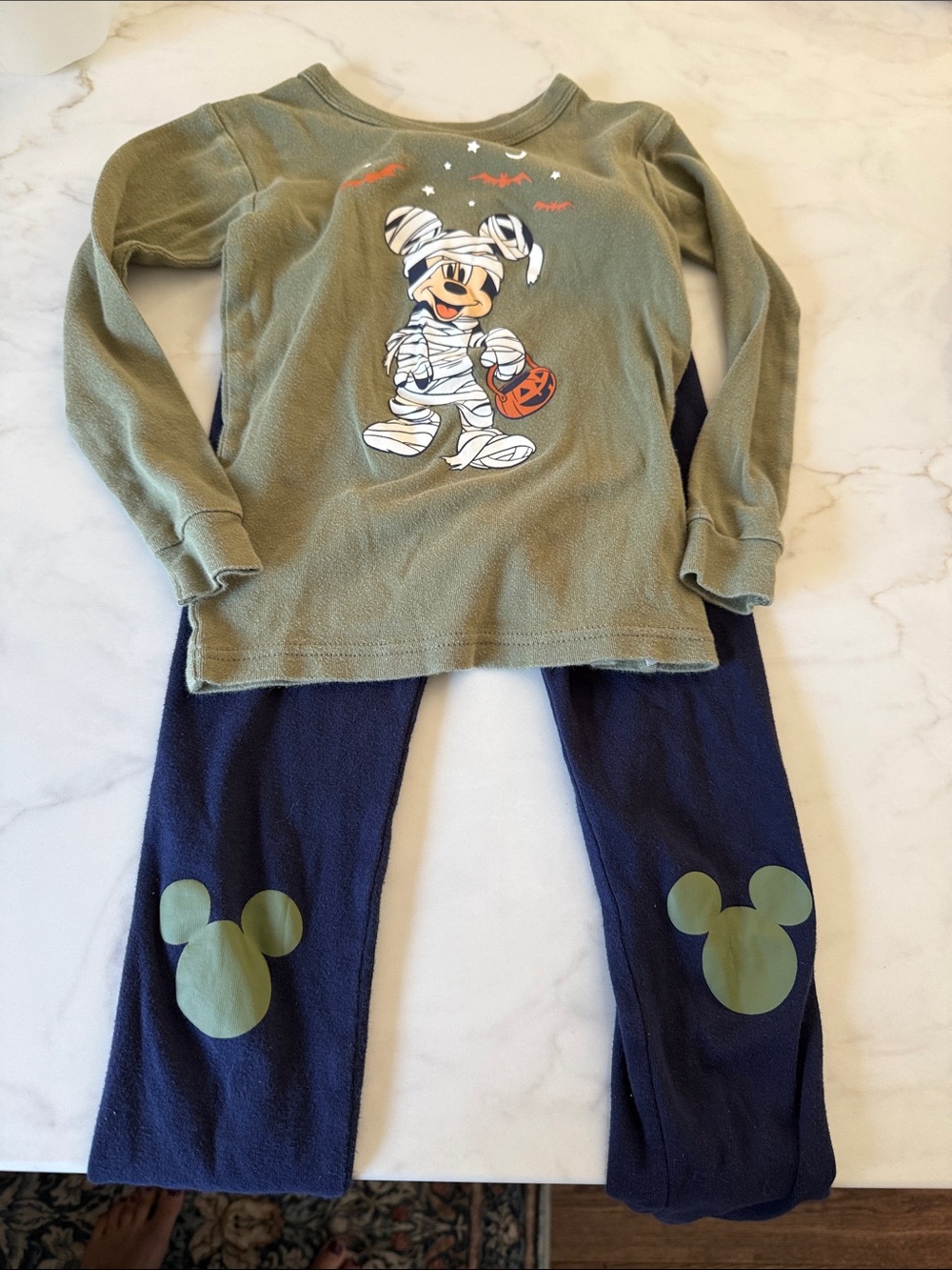 Disney Halloween Mummy Mickey Pajama Set - Olive Green Top & Navy Pants 5t